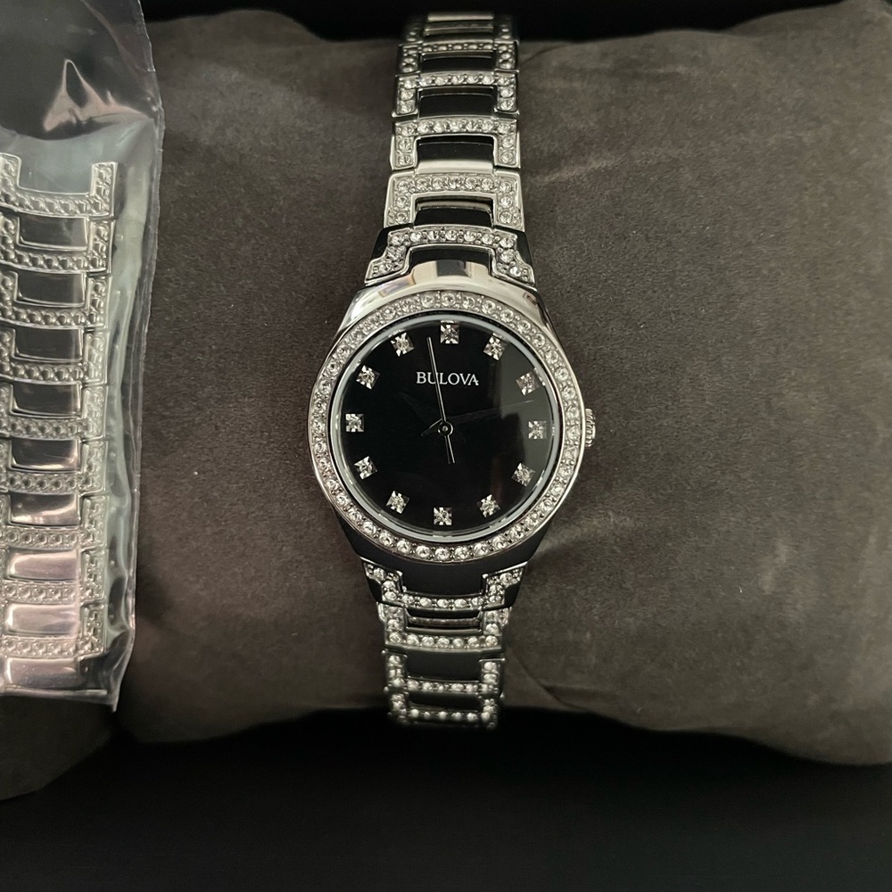 Bulova Silver Watch with Black Dial